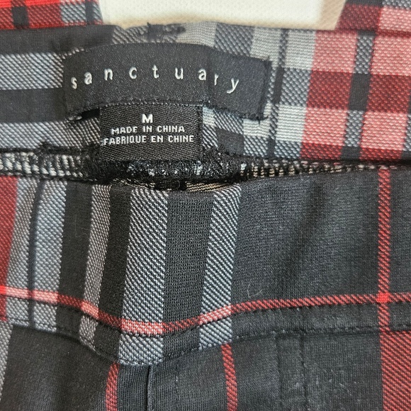 Sanctuary Pants Womens‎ Medium Red Black Plaid Tartan Style Stretch Skinny Ponte - Picture 3 of 6